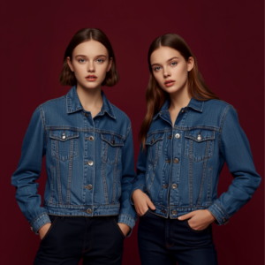 Veste en jean bleue portée, collection fille 13-16 ans