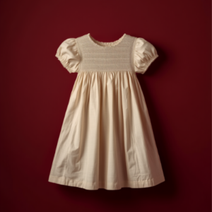 Robe à smocks beige à manches bouffantes pour fille de 7 à 12 ans