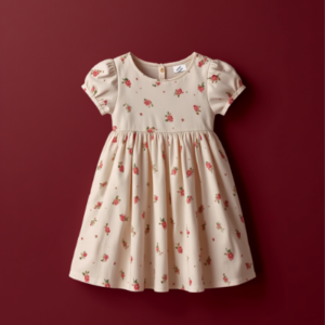 Robe fleurie beige en coton bio pour fille de 3 à 6 ans