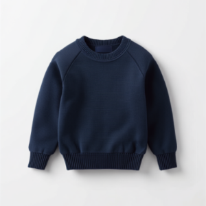 Pull col rond uni en maille bleu marine