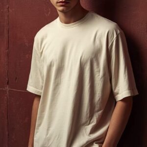 T-shirt col rond oversize beige en coton bio pour homme