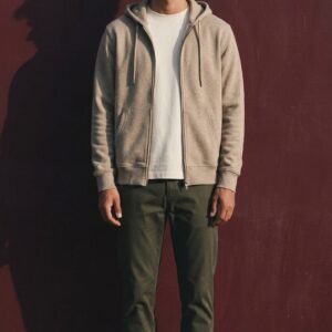 Sweat zippé à capuche en molleton beige pour homme