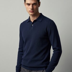Polo à manches longues bleu marine pour homme