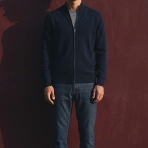 Cardigan zippé en maille bleu marine pour homme